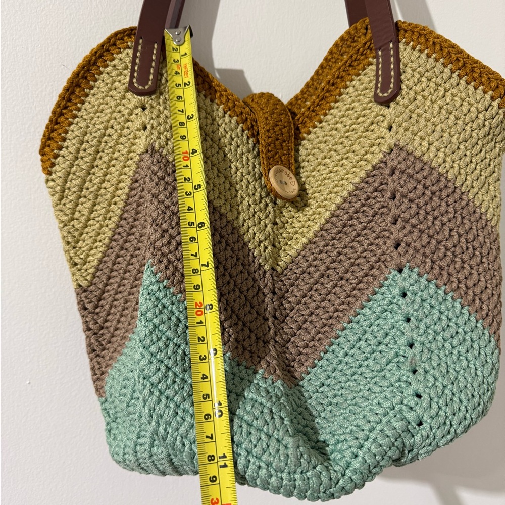Crochet Tote Shoulder Bag, Handmade Chevron Striped Casual - Picture 5 of 16